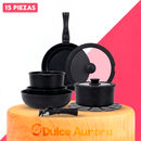 Set de Cocina Premium 15 Piezas Antiadherente Granito con Mango Desmontable