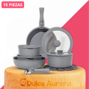 Set de Cocina Premium 15 Piezas Antiadherente Granito con Mango Desmontable