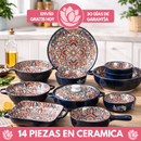 Juego de Comedor Completo de 14 Piezas en Cerámica con Estampa Elegante y Diseño Atemporal