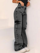 Pantalón de jean wide leg marmolado, tipo palazzo, pata ancha, tiro alto premium