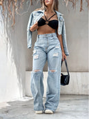 Pantalón de jean wide leg marmolado, tipo palazzo, pata ancha, tiro alto premium